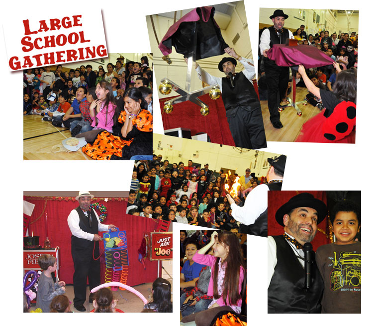 photos from a magic show performed at a school